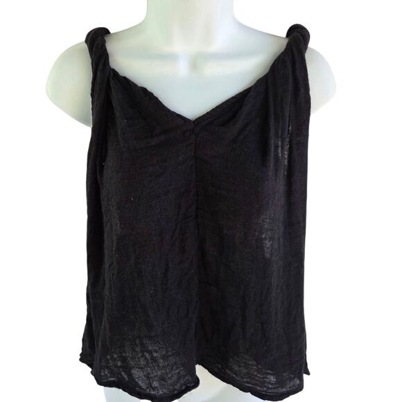 Free People Black Messmia Twisted Tank Top XL | Boho Gauze Festival Layering Top - Picture 3 of 6
